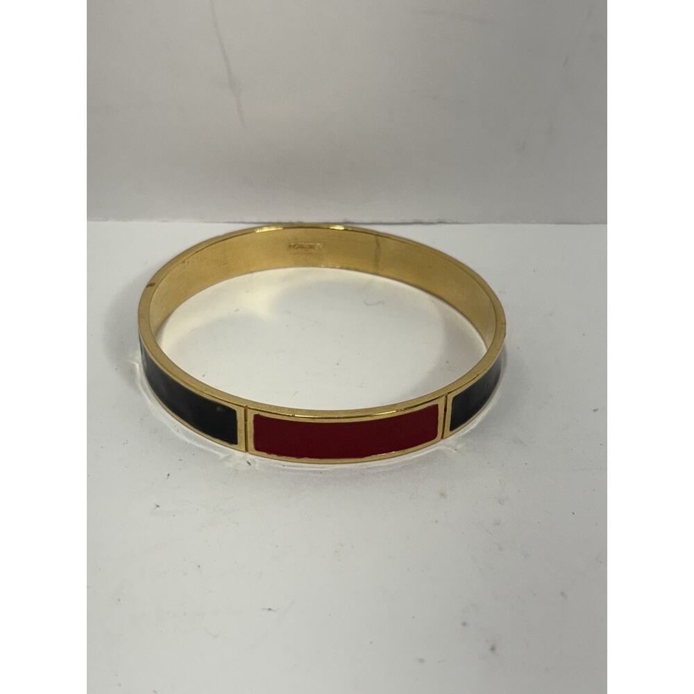 Monet Vintage Bracelet Black Red Enamel Color Block Gold Tone Slip-On Signed‎